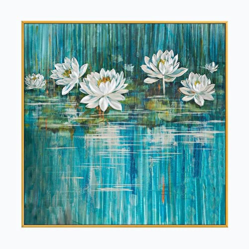 YMXCNM Peinture À Lhuile sur Toile Peinte À La Main,Artiste Moderne Peint Abstrait Water Lily Peinture À L’Huile sur Toile Art Mural Décor D’Image sans Cadre pour Le Salon Cadeau À La Maison, 30X30Cm