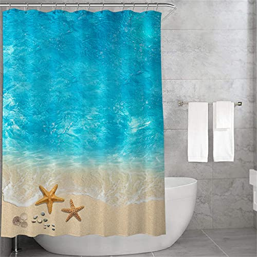 MUSOLEI Duschvorhänge 180X200cm 3D-Druck Meer Duschvorhang 180X200 Blau Muster Badewanne-Vorhang Anti-Schimmel Wasserabweisende Duschvorhänge mit Ringen waschbare Badezimmer-Vorhänge, blau