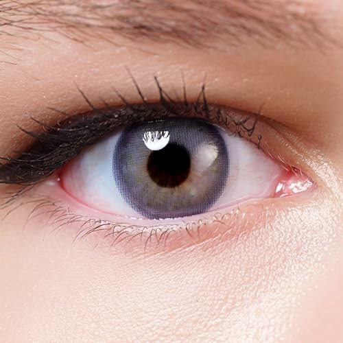 Kontaktlinsen farbig grau ohne Stärke | graue farbige Jahreslinsen | weiche Linsen soft Hydrogel | 2 Stück Farblinsen + Linsenbehälter | 0.0 Dioptrien | natürliche Farben | Serie Gem Gray