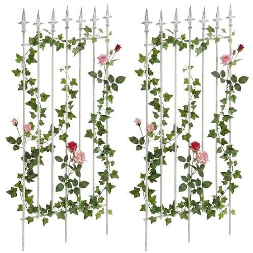 CLP Rankgitter 2er Set Metall 100x50 cm Elisa, Kletterhilfen stabil für Rosen und Efeu, Pflanzgitter im Jugendstil, Rankhilfen für Garten, Farbe:antik weiß
