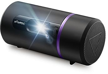 NOMVDIC R150 Mini Portable Projector with 90 Degree Rotating Lens, Built-in Battery for 4hrs Movie, 6W Speaker, 100 Screen and Carry Case