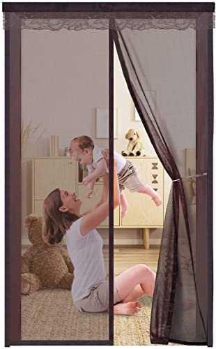 Fliegengitter Balkontür Magnet 100x200cm,Fliegengitter Tür Ohne Bohren,Insektenschutz Fliegenvorhang,Magnetvorhang ist ideal für Balkontür, Wohnzimmer und Wohnmobil,kinderleichte,Braun