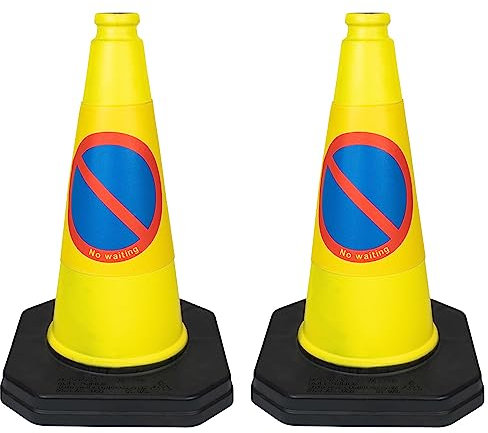 2 x 460mm 1-Piece High No Waiting Traffic Cones in Yellow - Strong and Durable Outdoor Cones with Very Low Centre of Gravity - U.K Made Safety Cones