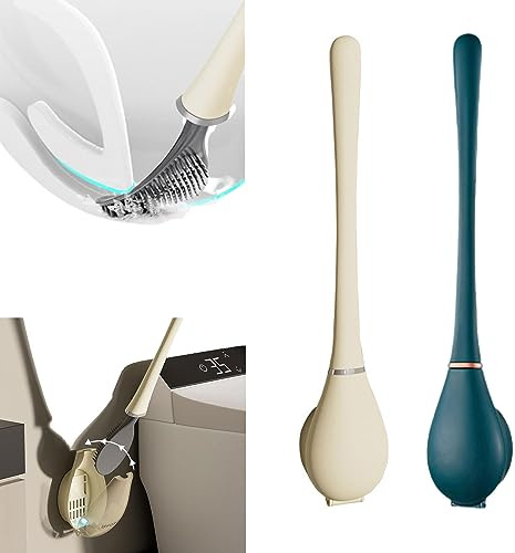 E-ALLDIR Lot de 2 brosses WC en silicone, flexibles, en silicone, montage mural, sans perçage, avec tête plate et flexible
