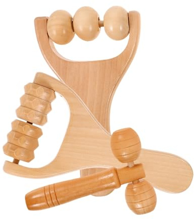 SOLUSTRE Holz Massageroller für Fuß und Tiefengewebsmassage 3 Stück mit Ergonomischem Griff Natürliche Holzwalze zur Durchblutungsförderung und Schmerzlinderung Mobiles Selbstmassagegerät