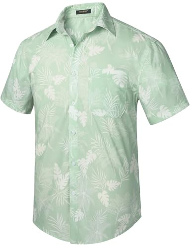 HISDERN Funky Hawaii-skjorta för män, unisex, kortärmad, framficka, semester, sommar, Aloha-tryckt strand, beige, Hawaii skjorta, S-2XL, Ljus mintgrön, 4XL
