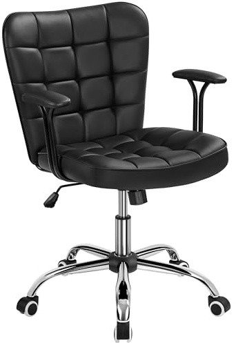 Yaheetech Bürostuhl Schreibtischstuhl mit Armlehne Drehstuhl Kunstleder | Höhenverstellbarer Homeoffice Stuhl, Polsterstuhl bis 136 kg belastbar, Computerstuhl auf Rollen für Zuhause/Arbeitszimmer