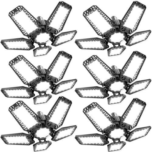 TASINUO 160 W LED garagebelysning 6 st, 16 000 LM 6 500 K deformerbart garageljus med 5 + 1 justerbara paneler, E27 LED-taklampa för loft, kök, vind, kontor, verkstad