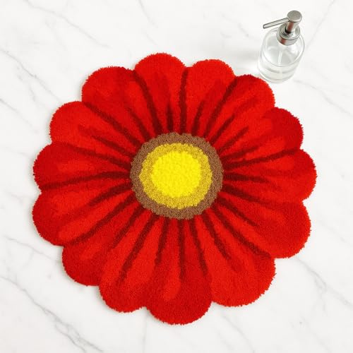 Feblilac Badteppich mit roten Blumen, florale Matte für Badezimmer, niedliche Pflanze, rutschfeste Bodenmatten, waschbarer Mikrofaser-Teppich für Wohnzimmer, Zuhause, schnell trocknender Teppich