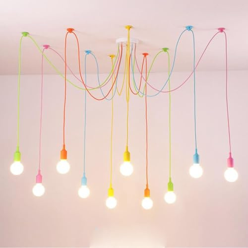 GZZBMY Industrial Hängelampe Spinne Pendelleuchte Essentisch Kronleuchter höhenverstellbar Bunt Hängelampe Leuchtmittel Deckenlampe für Kinderzimmer Küche Wohnzimmer Kindergarten (10 Lampen)