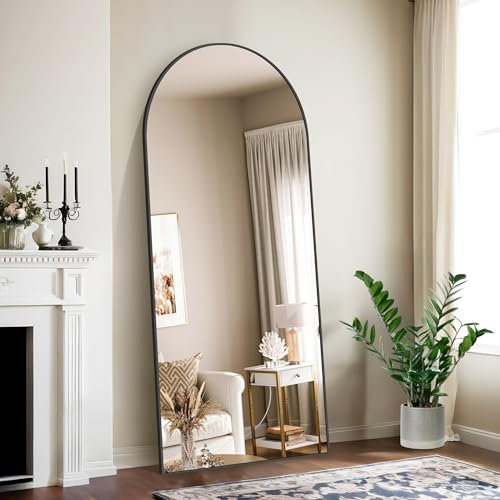 NASSYOU Bogen Ganzkörperspiegel, 179 x 65 cm Standspiegel mit Schwarzem Aluminiumrahmen, Groß Wandspiegel Bodenspiegel für Schlafzimmer, Eingangsbereich, Flur, Heimdekoration