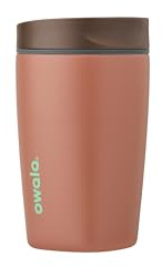 Owala SmoothSip Slider Insulated Stainless Steel Coffee Tumbler, Reusable Iced Coffee Cup, Hot Coffee Travel Mug, BPA Free 355ml, Grey/Brown (Cozy Cocoa)
