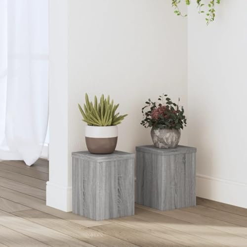 Makastle Blumenhocker 2er Set, Indoor Blumenständer Pflanzenständer Pflanzenstand Pflanztisch Deko Tisch Blumenregal Blumentopfständer Pflanzenregal, Grau Sonoma 15x15x20 cm Holzwerkstoff