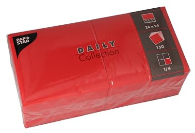 PAPSTAR, 150 tovaglioli DAILY Collection 1/4 piegato, 24 cm x 24 cm, rosso