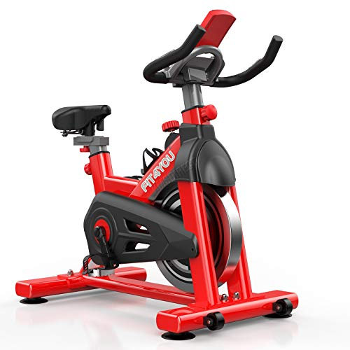 FIT4YOU Exercise Bike Indoor Cycling Home Gym Workout Cardio Fitness Adjustable Resistance LCD Monitor FY-EB07 Red and Black