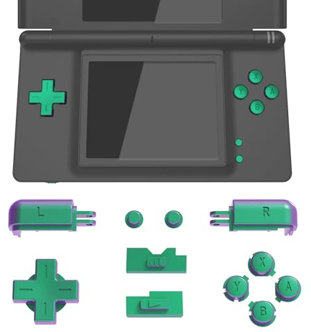 eXtremeRate Utbytes Knappar Buttons Sets för NDS Lite, D-pad A B X Y Start Select R L Power Volume Knappar för NDS Lite NDSL(Konsol ingår INTE)-Kameleont Grön Lila