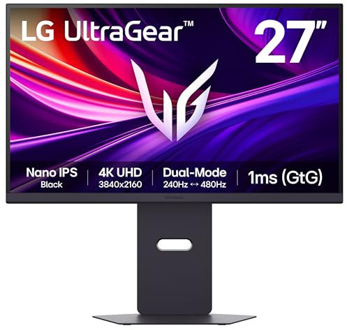 LG UltraGear G8 Gaming Monitor 27G850A – 4K UHD Nano IPS 27 inch, Dual-Mode 240Hz / 480Hz, 1ms (GtG), AMD FreeSync Premium Pro, DisplayHDR 600, DP 2.1, HDMI 2.1, Black