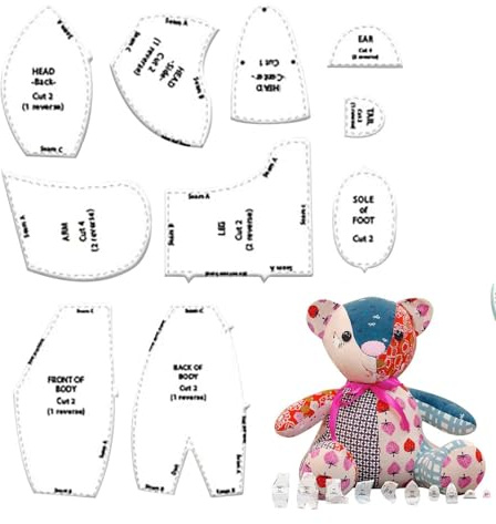 Patrones Memorys Bear para coser, Juego de reglas de plantilla de acrílico Memorys Bear con instrucciones detalladas, patrones de costura para principiantes,plantillas de acolchado de osit de peluche