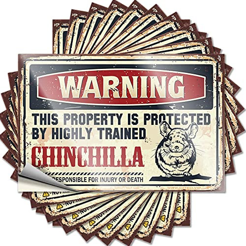 Tool Decal Warning This Property is Protected by A Highly Trained Chinchilla Funny Sticker 10 Pcs Funny Signs for Bedroom Tool Box Stickers(12X18CM)