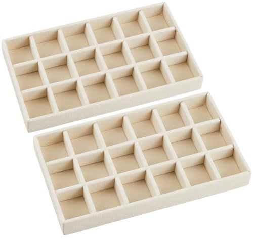 SOFPLATE 2Pcs 18 Grids Jewellery Drawer Organiser Velvet Stackable Jewellery Tray Drawer Insert Organisers Removable Divider Dresser Storage Display for Earrings Rings Bracelet Showcase 4.9 x 8.3 Inch