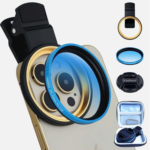 Yadsux Kit de filtre polarisant CPL 52 mm pour téléphones mobiles, objectif universel à clipser avec étui de rangement, compatible avec Samsung, Apple, Xiaomi, Motorola, Honor, OPPO
