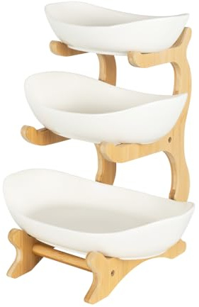 3 Tier Fruit Bowl Stand, Ceramic Fruit Plate, Large Capacity Fruit Bowl Set with Holder, Tiered Ceramic Serving Tray Set, for Kitchens, Parties, Weddings, Snacks, Dessert, Candy Storage for Snacks