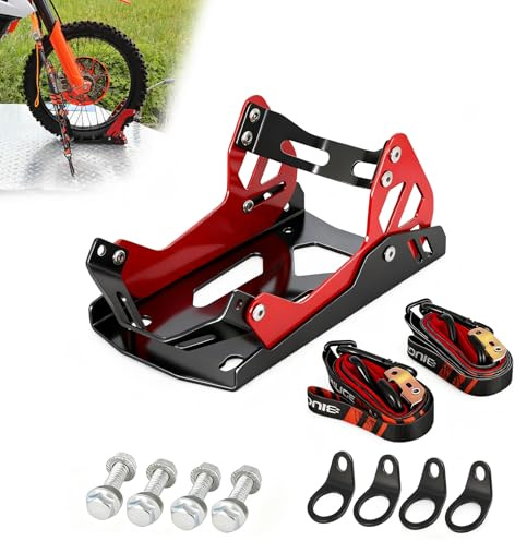 BAOUFF Motorcycle Wheel Chocks with Tie Down Strap,Special for Transportation Foldable Portable 1800lbs Trailer Chocks for 8-21 Wheel Universal for Most Crusier Sports Dirt Bikes Trailer Truck-Red