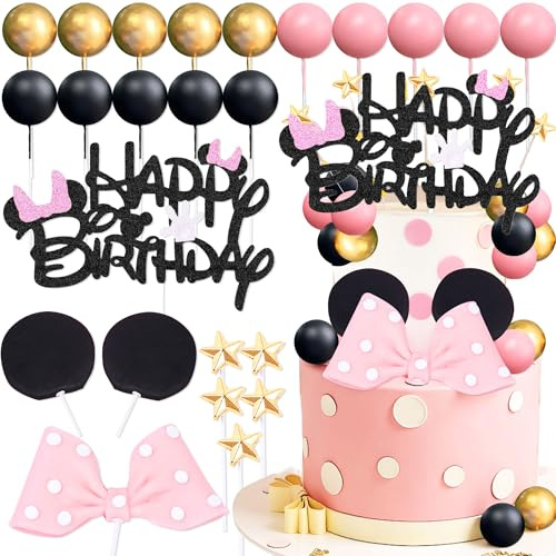Mouse Cake Topper Pink Bow Ears Cake Decorations | Girl Birthday Baby Shower Party Supplies