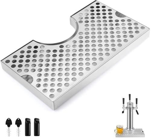 WELLBOM Stainless Steel Drip Tray Beer Tap Drip Tray, Beer Keg Drip Pan with Drain for Beer Towers, Kegerator Drip Tray Easy-Clean Beer Tray for Home Pub, Kitchen, Bar Mini Kegerator Drip Tray