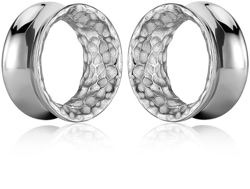 Vankula Ohr Tunnel 1 Paar Double Flared Flesh Plugs Klassisch gehämmert Edelstahl Ohrpiercing ohrloch dehnen Schmuck für männer damen 8mm bis 19mm