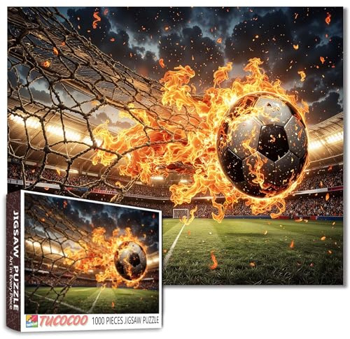 1000 Piece Soccer Jigsaw Puzzles for Adults Awesome Soccer Goal Painting Jigsaw Puzzle Fire Football 1000 Pieces Sport Stadium Puzzles DIY Craft Puzzle Ball Football Cultural Family challenging Gift
