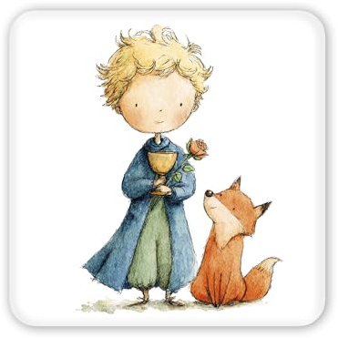 Fratelli Bonella – Cuadro de madera con imagen del Principito sosteniendo el cáliz y su amigo zorro, con caja de regalo, 10 x 10 cm, 100% fabricado en Italia