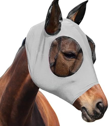 dellyy Maschera Antimosche Cavallo, Maschera Mosche Cavallo, Elastico Maschera Cavallo Antimosche, Maschera Mosche Cavallo Protezione UV, Cuffietta Cavallo (Grigio)