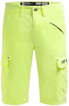 Camp David Pantalones cortos cargo para hombre con logotipo bordado 3D, Neon Lime, L