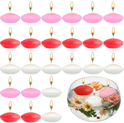 24Pcs Round Floating Candles, Smokeless Waterproof Floating Candles Non Toxic, White Candles in Water for Centerpieces Wedding Pool Party and Christmas Decorations (White)