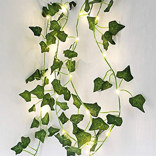 GUOCHENG Ivy Vines with LED Fairy Lights, Ivy Garland Light with Timer, Battery Operated Artificial Greenery Garland Strings for Home Bedroom Office Wall Inddoor Decor(2M)