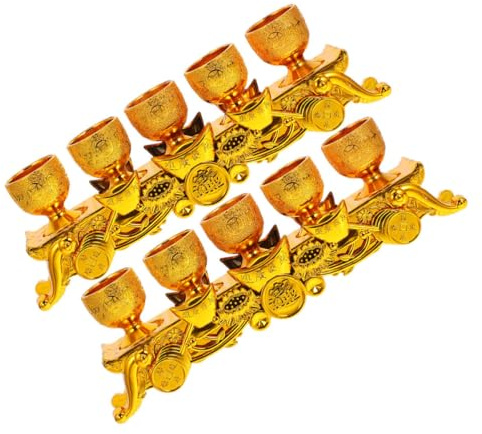 Alipis Juego de 2 Cáliz Dorados de Plástico para Ceremonias y Templos, Fácil de Limpiar y Almacenar Diseño Elegante y Delicado