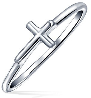 Minimalist Simple Midi Knuckle Thin 1MM Band Stackable Religious Side Cross Ring For Teen .925 Sterling Silver
