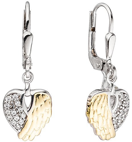 Jobo Damen-Ohrringe Herz hängend aus 925 Sterling Silber Bicolor mit 32 Zirkonia