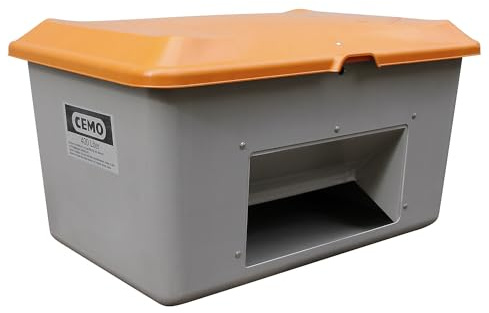 CEMO 10570 GFK-Streugutbehälter mit Entnahmeöffnung, grau/orange, 400 L