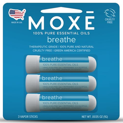 MOXE Breathe | Himalayan Salt Inhaler | Help Clear Congestion, Boost Focus and Improve Breathing | Natural Aromatherapy | Peppermint, Lavender and Tee Tree Essential Oil (3 Pack)…