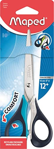 Maped - Sensoft 16-cm-Schere mit weichen Ringen und 3D-Ergonomie - Schulschere ab 12 Jahren - Für Mittel- und Oberstufe - Bequeme und angenehme Ringe - Blau/Schwarz