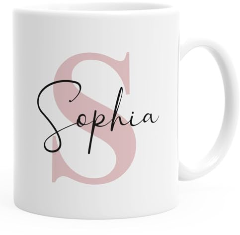 SpecialMe® personalisierte Kindertasse Kunststoff mit Name und Buchstabe Namenstasse Monogramm Initialen für Mädchen Weiss Kunstoff-Tasse