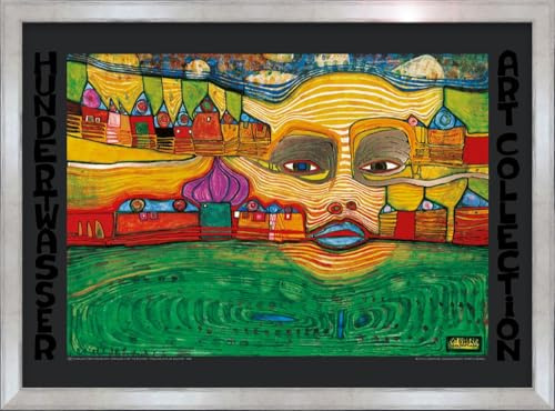artissimo Bild gerahmt 72x53 cm Friedensreich Hundertwasser „Irinaland über dem Balkan“ AG4692 – hochwertiger Kunstdruck mit Rahmen, modernes Wandbild für Wohnzimmer, Büro & Praxis