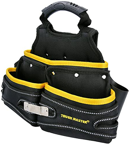 Tool Pouch with 3 Wide Pockets Leather Holder for Fixings, Nails and Small Parts, Heavy Duty Nail Pouch for Builders, Carpenters, Electricians, DIY TOUGH MASTER