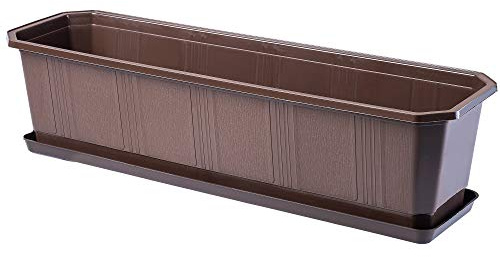 KADAX Jardinière 60 cm Marron – Jardinière avec Soucoupe – Pot de Fleurs rectangulaire en Plastique – Pot de Fleurs pour intérieur et extérieur – Balcon et terrasse