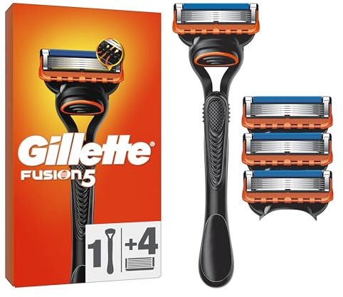 Gillette Fusion5 Rasierer für Männer, 1 Rasierer, 4 Ersatzklingen, mit Gleitstreifen für ein sanftes Gleiten und 5 Klingen für eine gründliche, langanhaltende Rasur