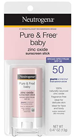 Neutrogena Pure & Free Baby Mineral Sunscreen Stick with Broad Spectrum SPF 50 & Zinco Oxide, Water-Resistant, Hypoallergenic, Paraben-, Dye- & PABA-Free Baby Face & Body Sunscreen, 0,47 oz