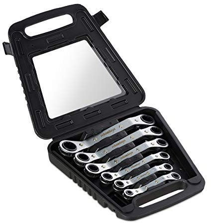 Relaxdays Set di Chiavi ad Anello, Kit da 6 Accessori a Cricchetto, 6-15, 17 & 19 mm, Valigetta con Attrezzi, Argento