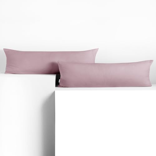 DecoKing 2 Kissenbezüge 40x145 cm Jersey 100% gekämmte Baumwolle Amber | Reißverschluss Erikafarben